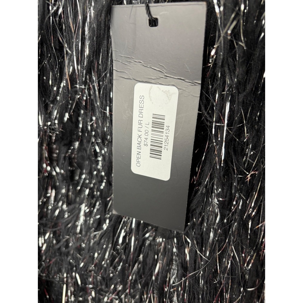 DO+BE Black Silver Tinsel Fringe Open Back Halter Mini Dress GY2191 NWT Large - Picture 7 of 13